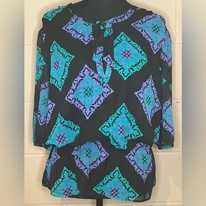 Black and Blue Geometric Women's Blouse